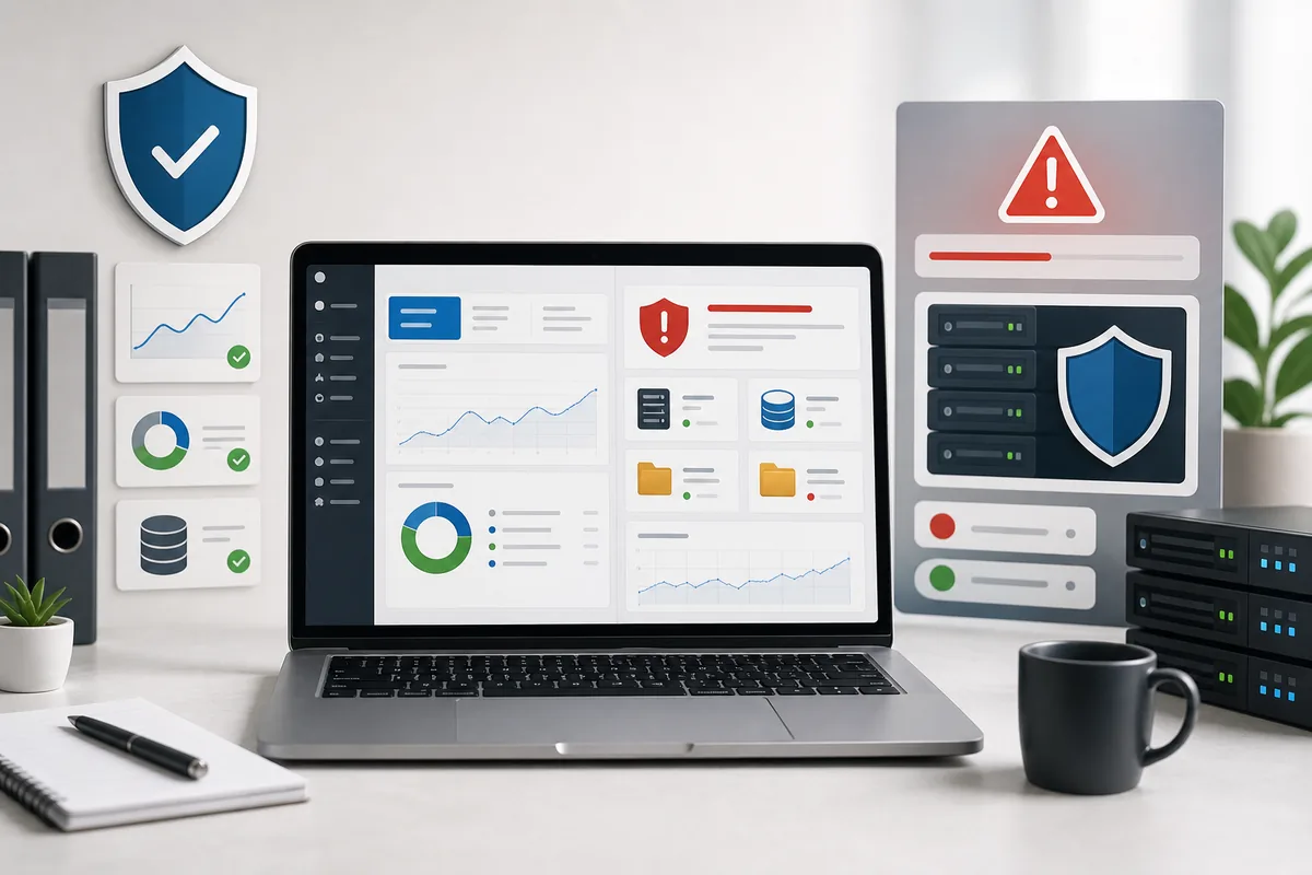 interface d hébergement WordPress avec alerte sécurité cPanel et serveurs protégés