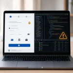 ordinateur affichant un checkout WooCommerce et une alerte de code suspect FunnelKit