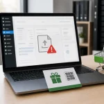 ordinateur WooCommerce avec alerte upload fichier et carte cadeau sécurisée