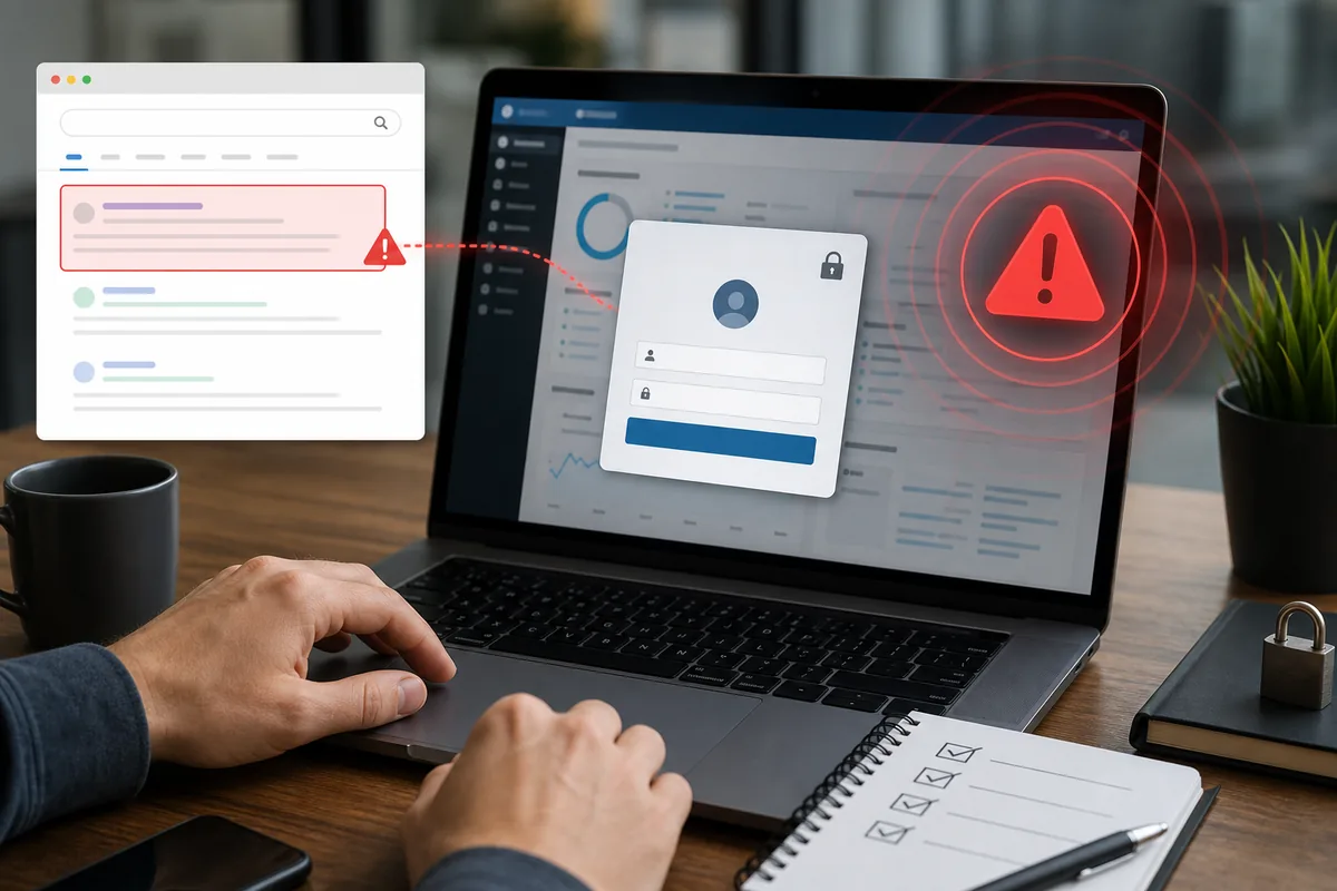 page de connexion ManageWP imitée par une annonce Google Ads de phishing WordPress